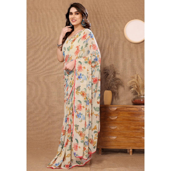 Ethereal 1-Minute Ready To Wear Beige Georgette Saree