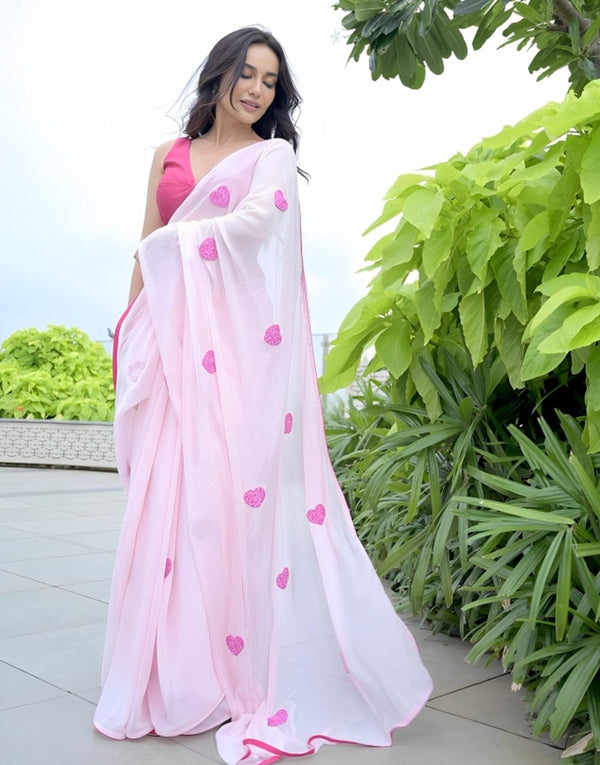 Aplomb 1-Minute Ready To Wear Light Pink Georgette Saree