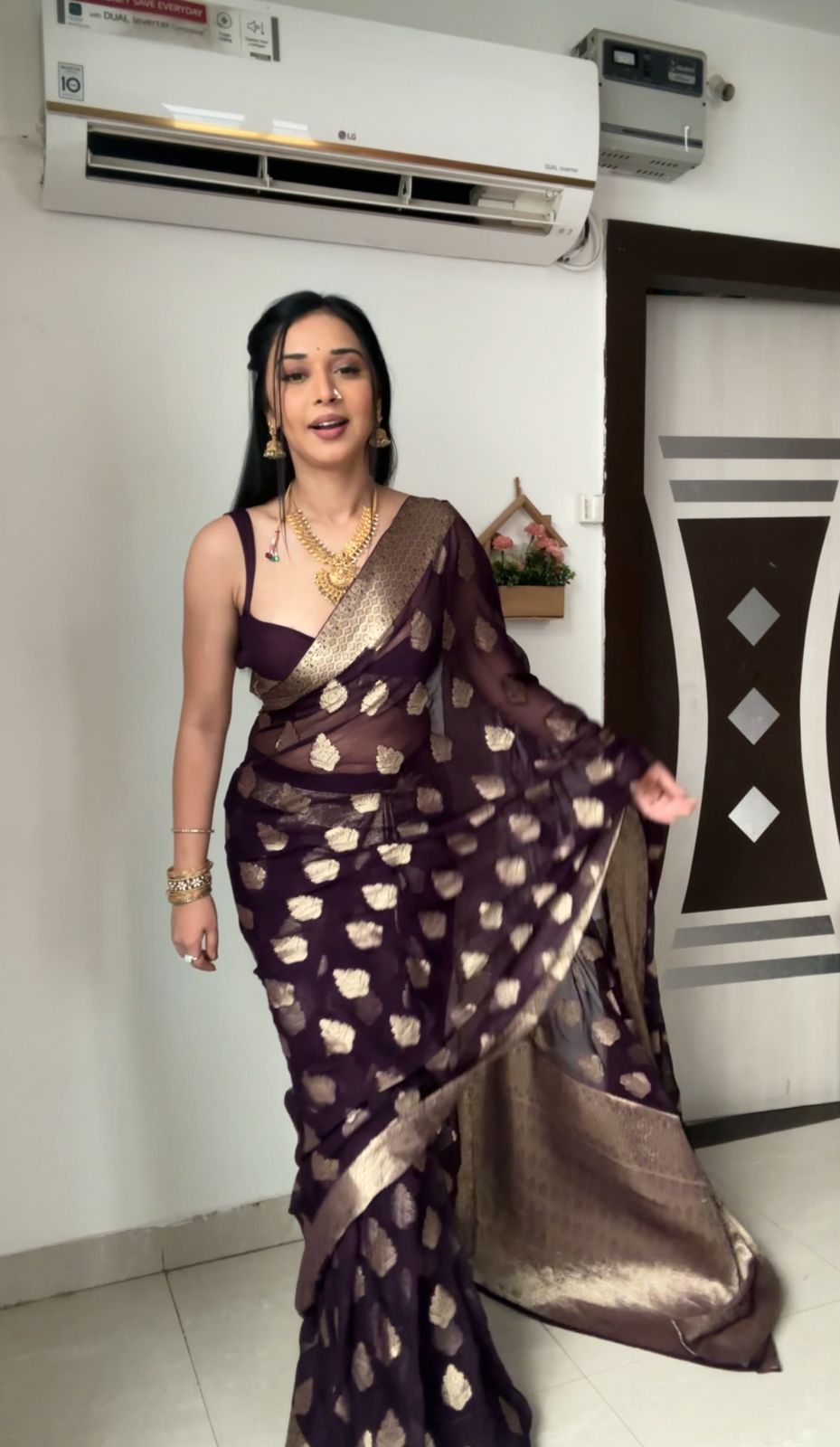 Surpassing 1-Minute Ready To Wear Dark Purple Cotton Silk Saree