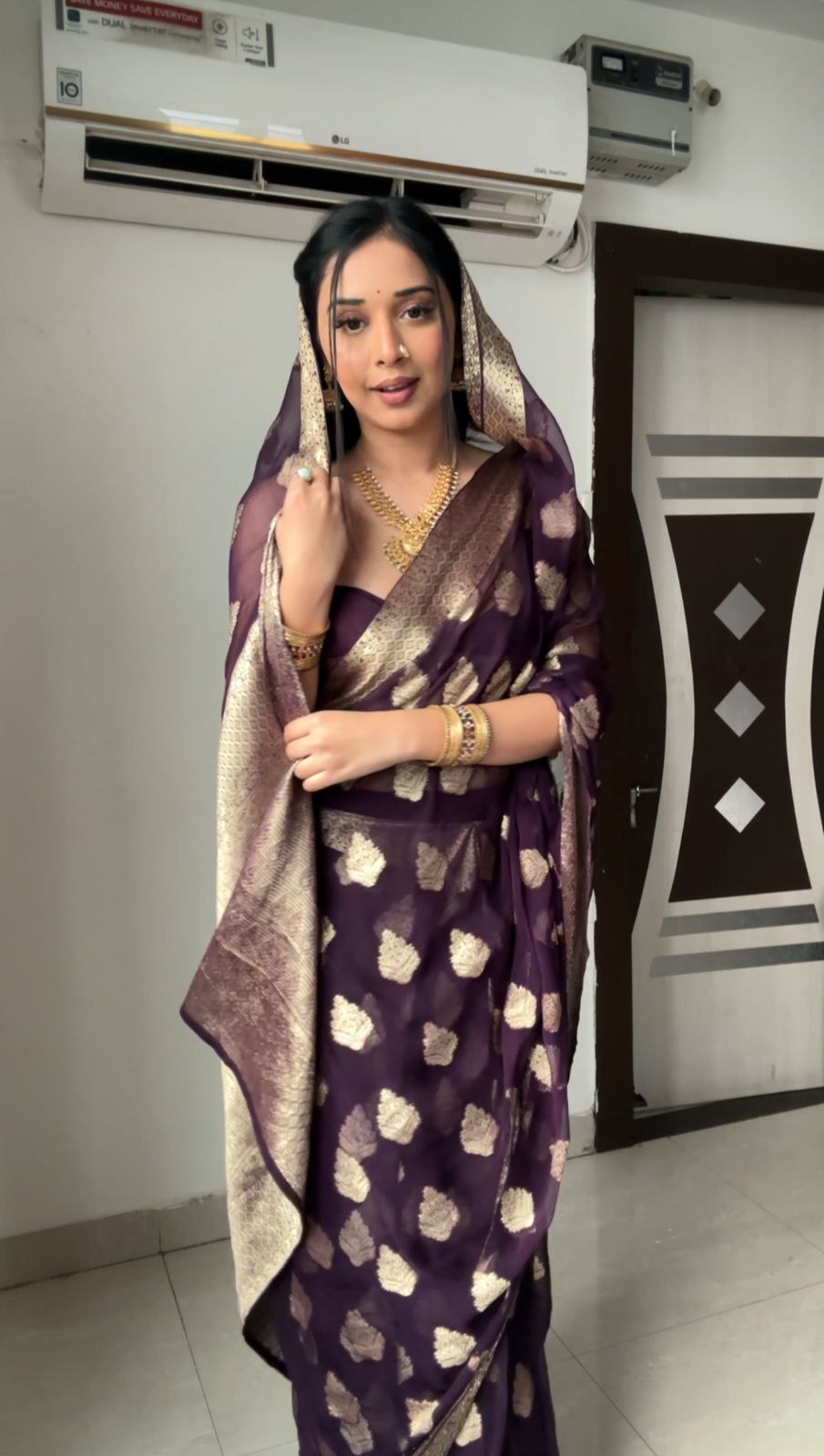 Surpassing 1-Minute Ready To Wear Dark Purple Cotton Silk Saree