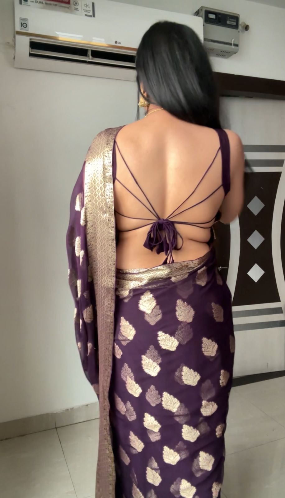 Surpassing 1-Minute Ready To Wear Dark Purple Cotton Silk Saree