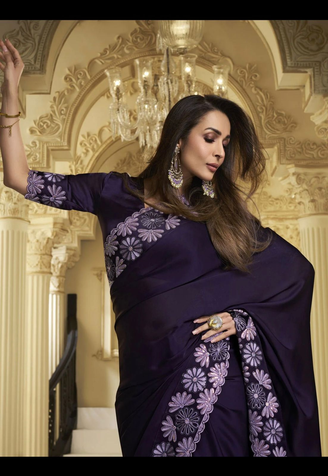 Party Wear Embroidered Saree Inspired From Malaika Arora