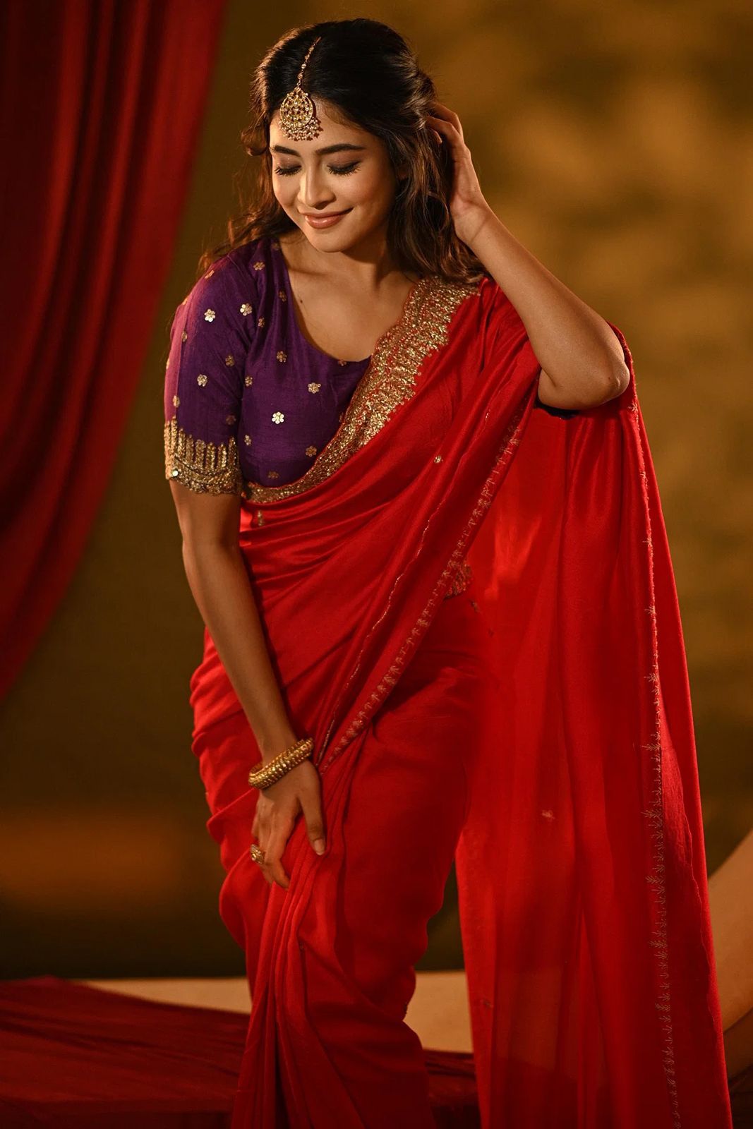 Pavitra Red Soft Georgette Saree With Ready-to-stitch blouse with Sequin Work