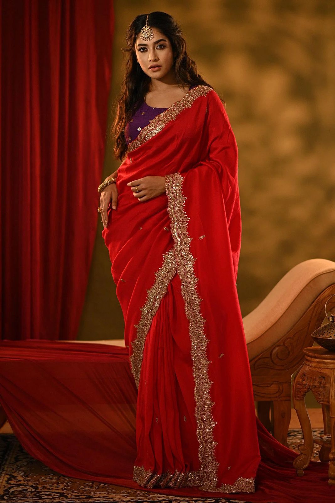 Pavitra Red Soft Georgette Saree With Ready-to-stitch blouse with Sequin Work