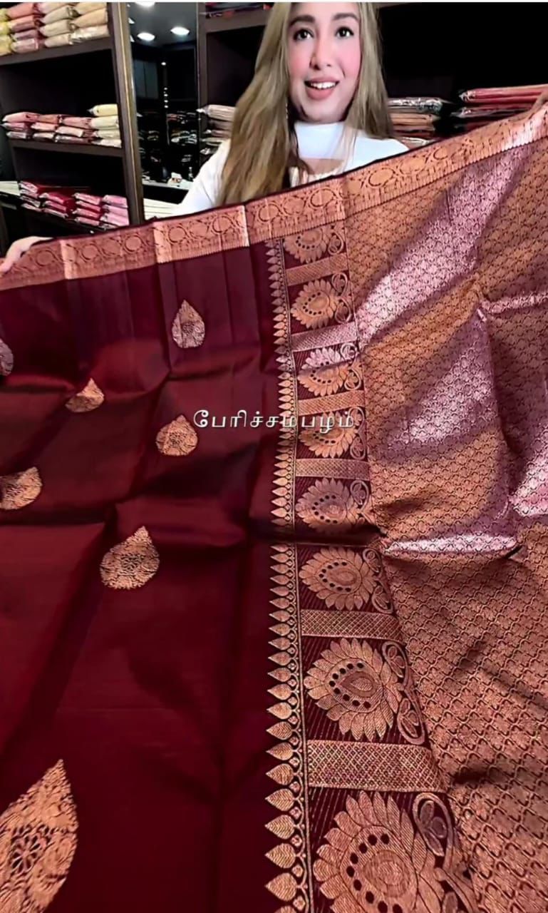 Red Dates New Design Soft Banarasi Silk Saree with Golden Zari Work