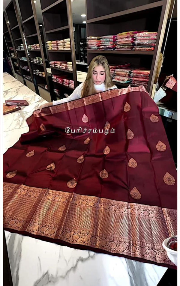 Red Dates New Design Soft Banarasi Silk Saree with Golden Zari Work