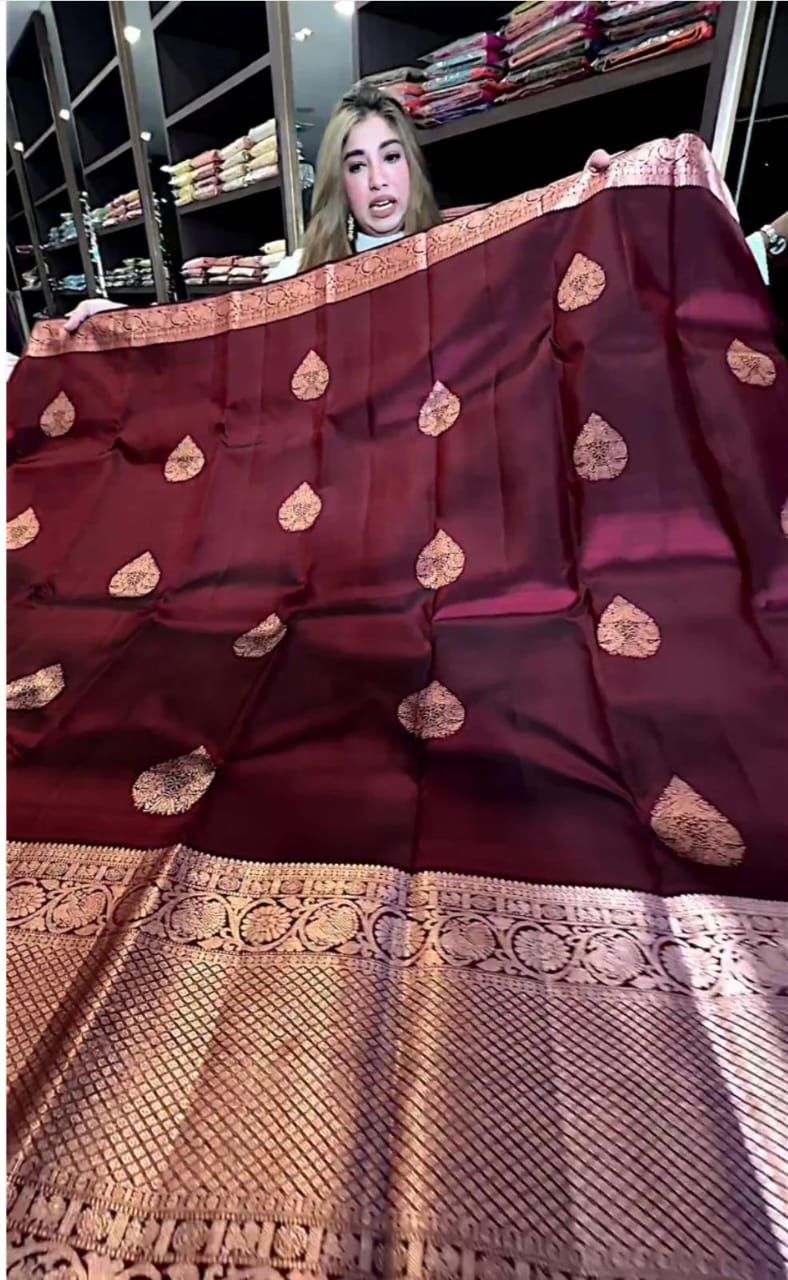 Red Dates New Design Soft Banarasi Silk Saree with Golden Zari Work