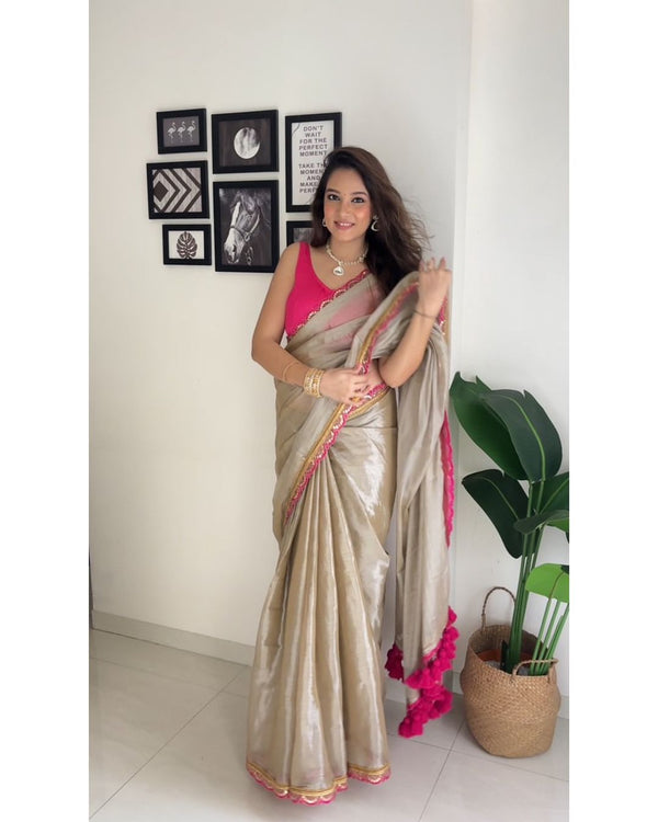 Sea Pearl Mul Mul Cotton Tissue Saree