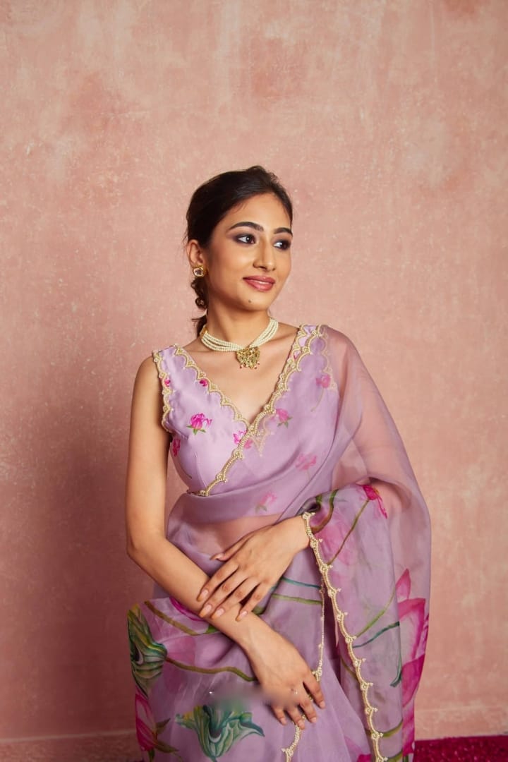 Pure Organza Silk Hand-Embroidered Saree