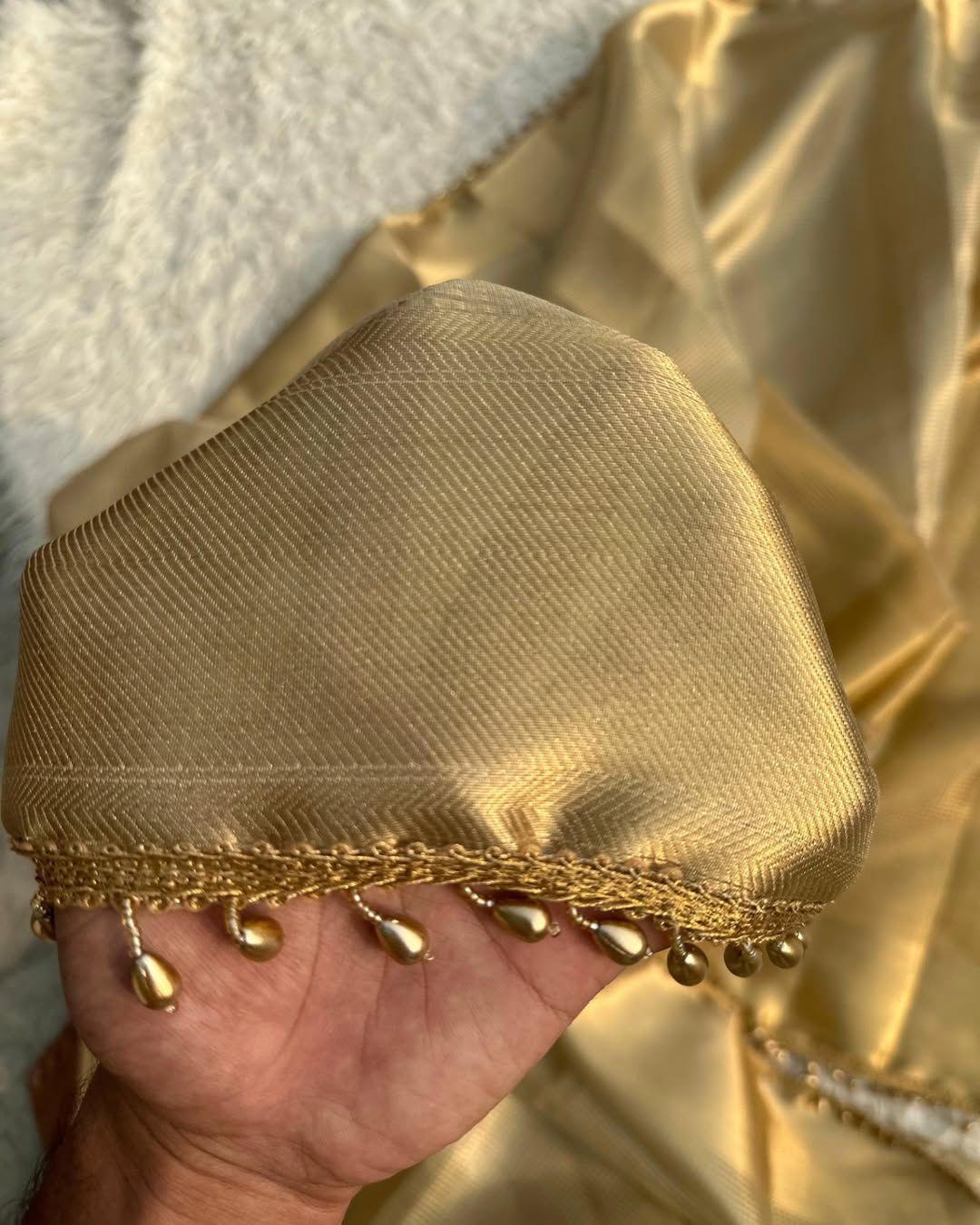 beautiful banarsi golden tissue silk saree with antic gold border