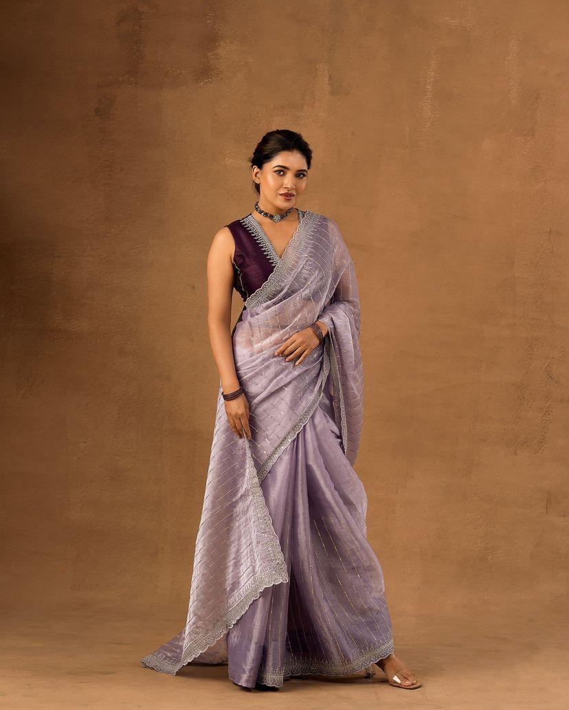 Embroidered, Dyed Bollywood Tissue Saree