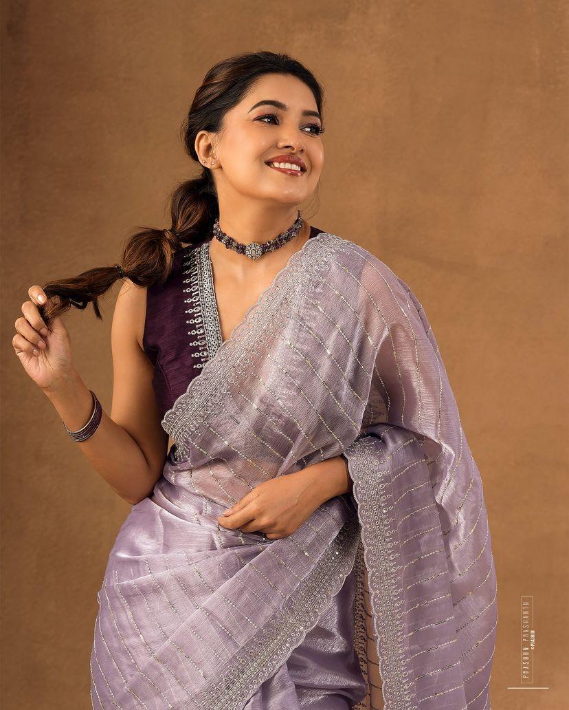 Embroidered, Dyed Bollywood Tissue Saree