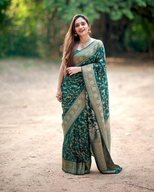 Leaf Green Zariwork Art Silk Saree