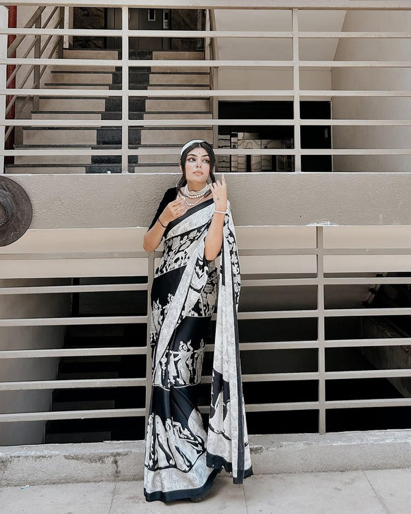 Kalamkari Printed Satin Saree