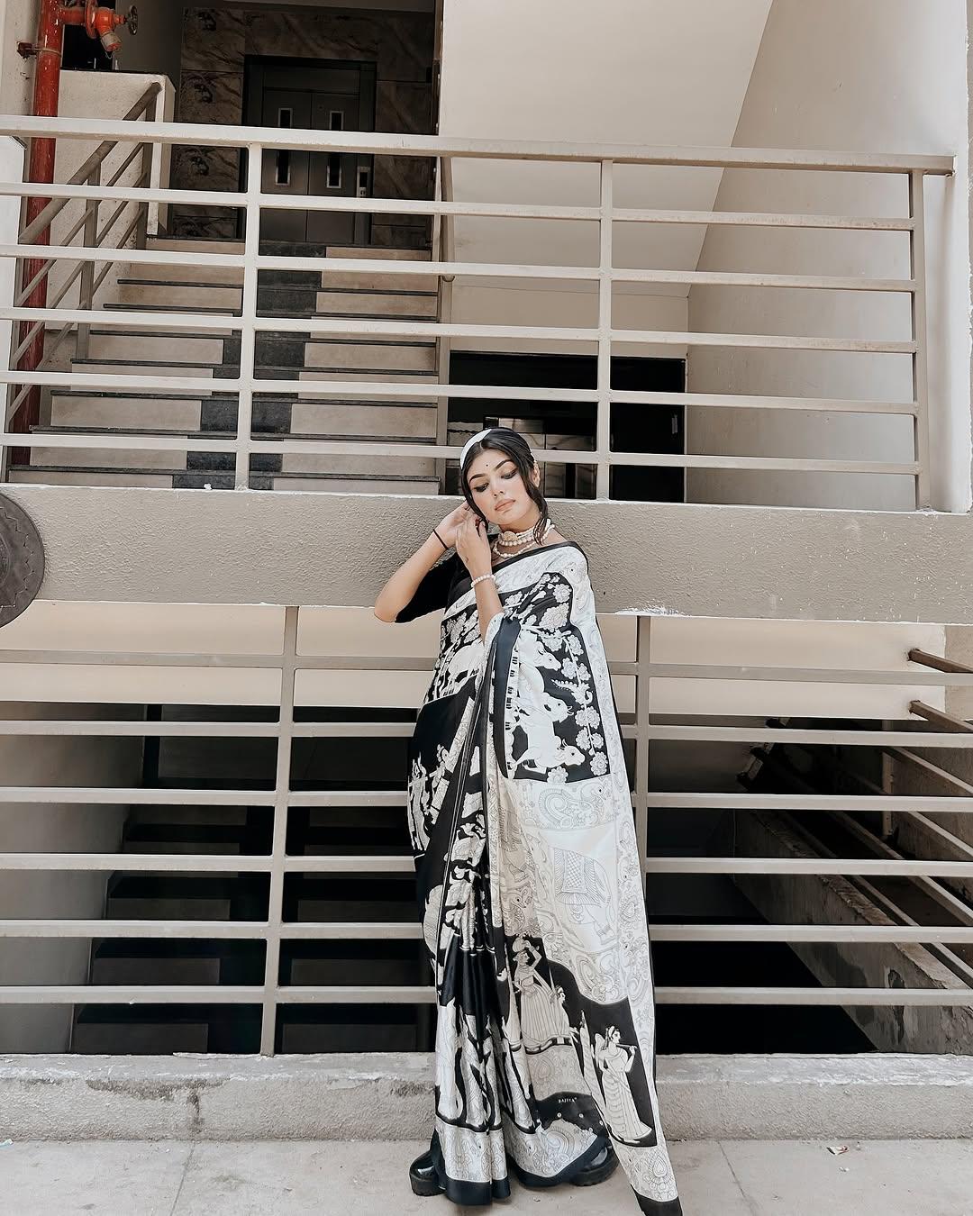 Kalamkari Printed Satin Saree