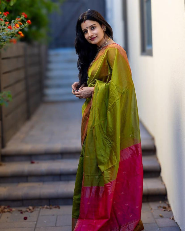 Green Women Saree With Zari Accent