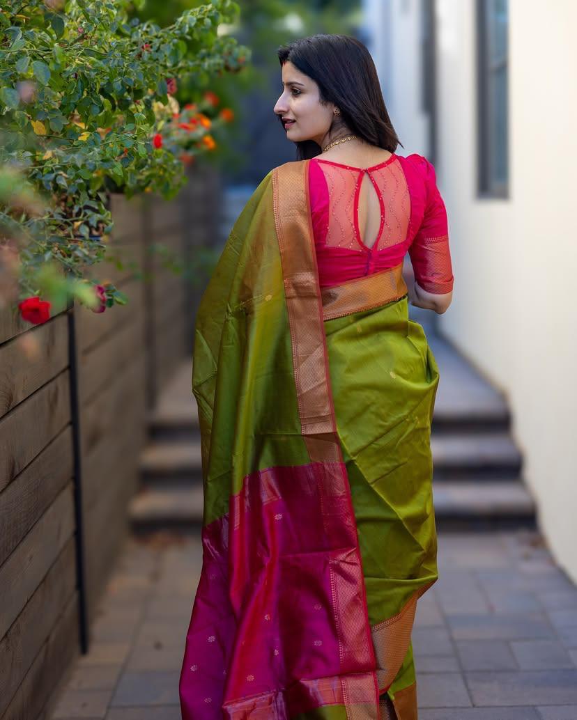 Green Women Saree With Zari Accent