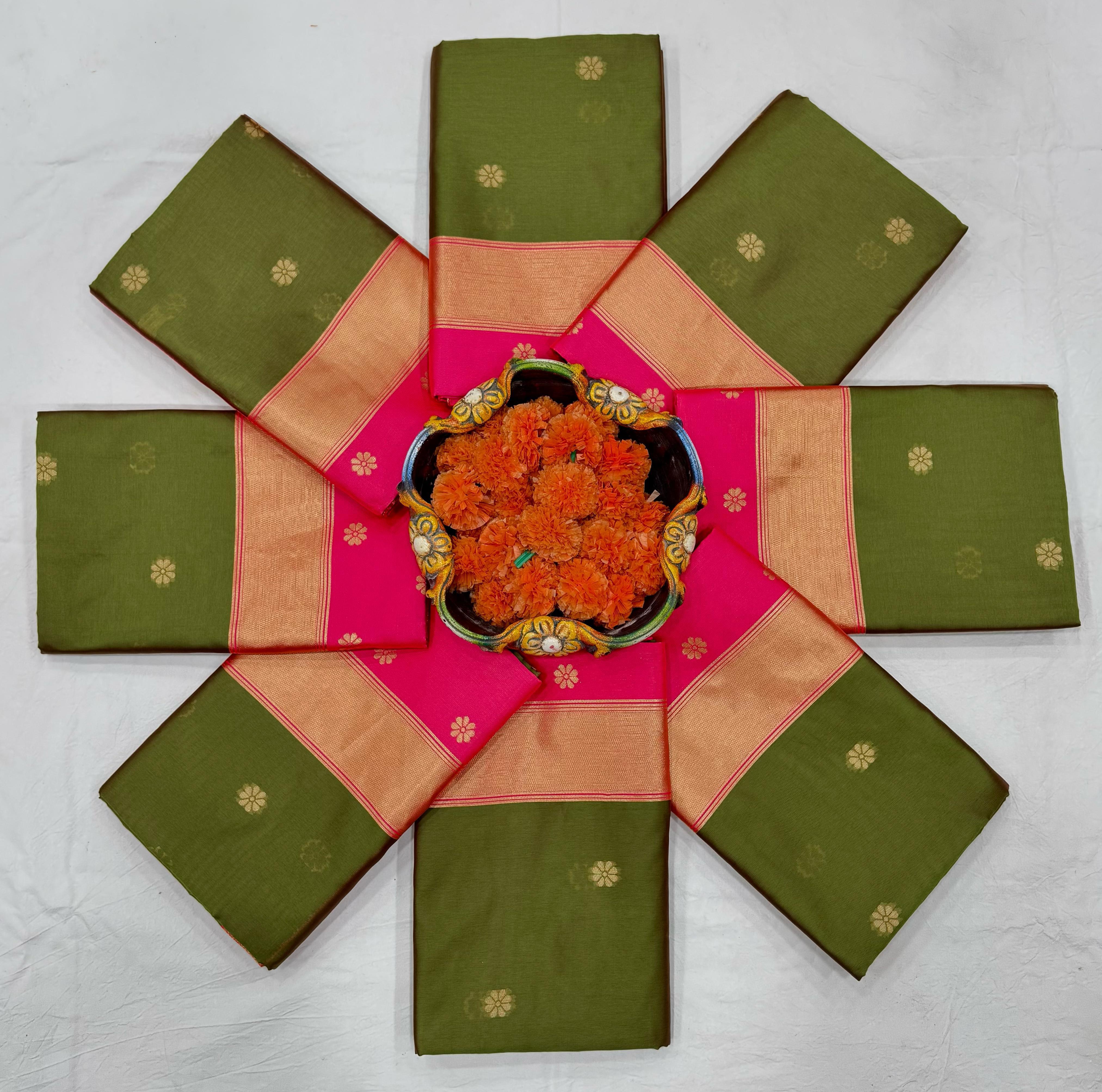 Green Women Saree With Zari Accent