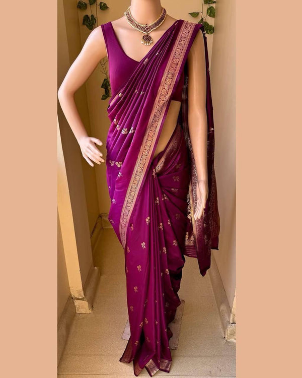 MAGENTA SMALL BORDER ART SILK SAREE