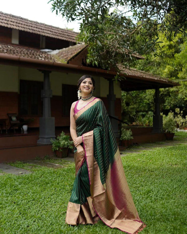 Trendy Jacquard Zari Woven Litchi Silk Traditional Soft Banarasi Saree