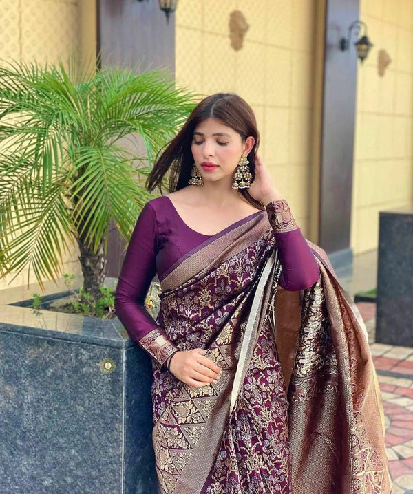 Rose Belly Banarasi Soft Silk Saree With Blouse Piece Piece