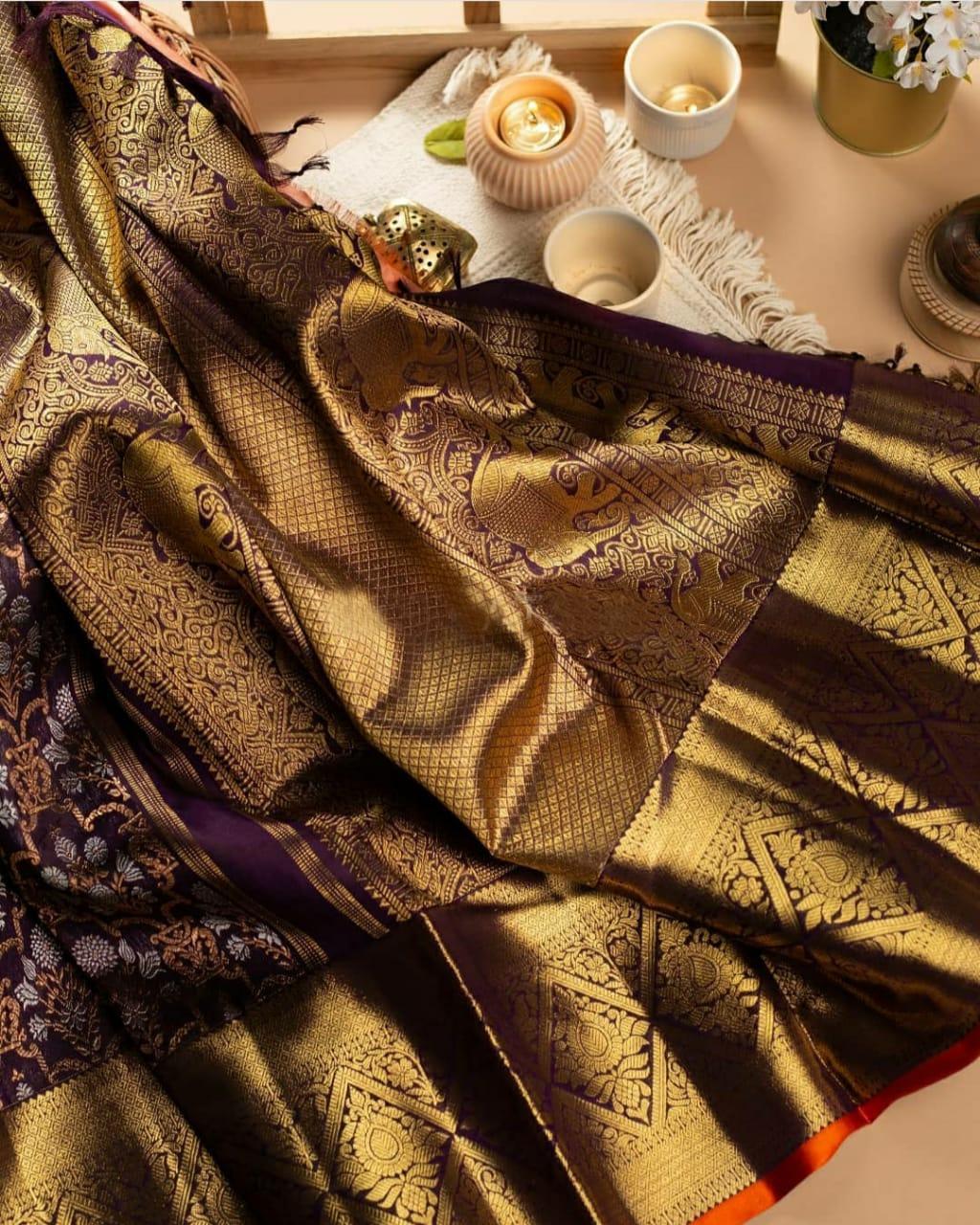Rose Belly Banarasi Soft Silk Saree With Blouse Piece Piece