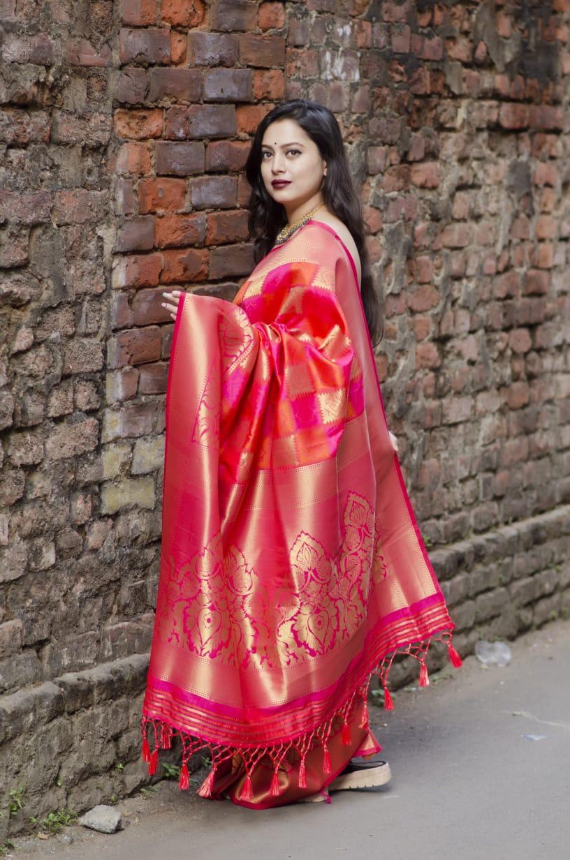 Red Zari Woven Traditional Saree