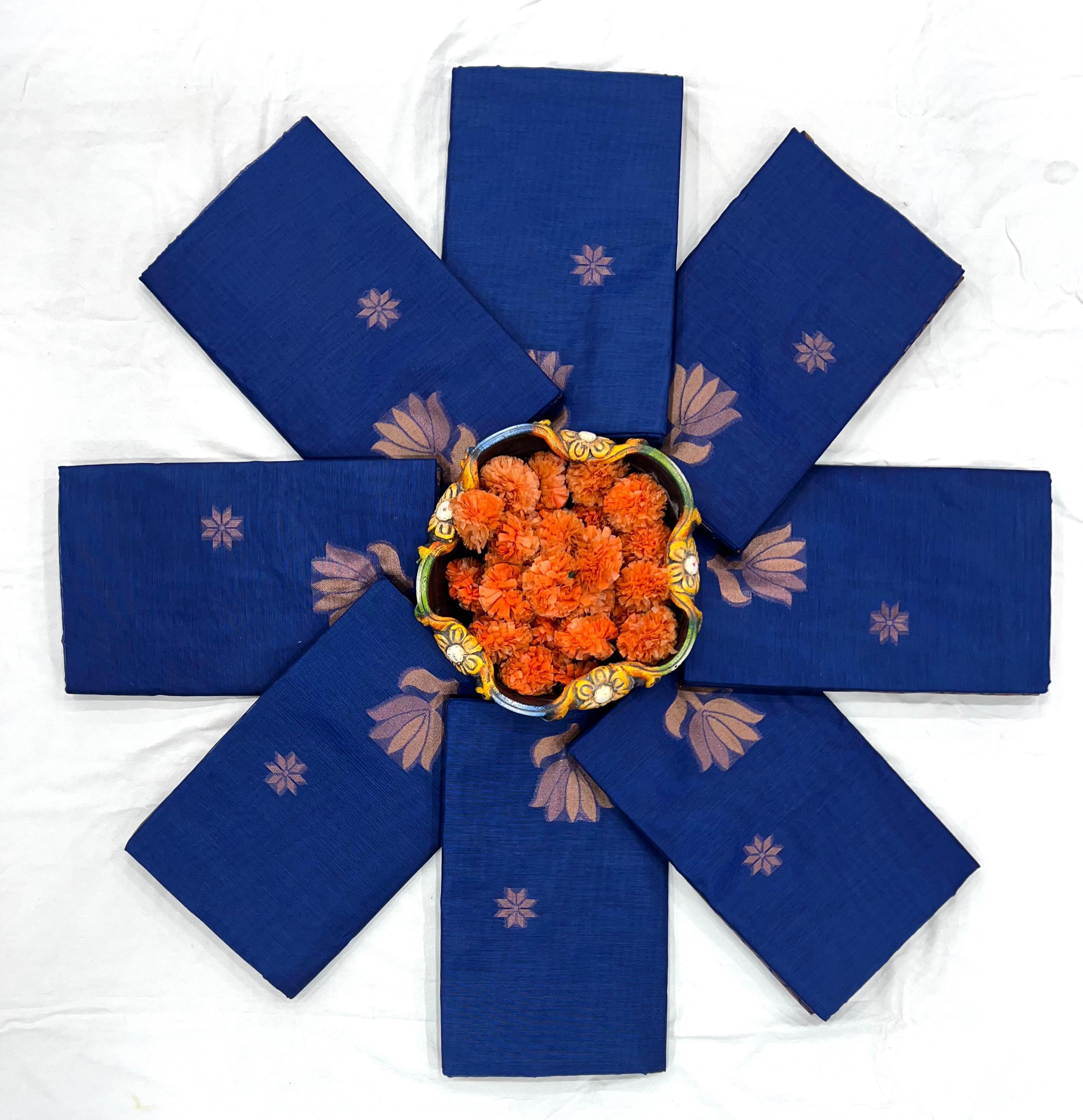 Designer Royal Blue Cotton Silk Saree With Classic Blouse Piece