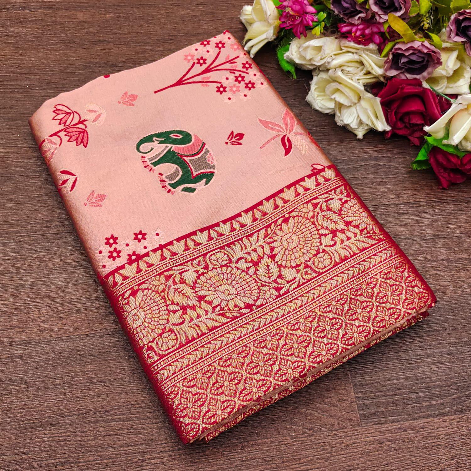 BEAUTIFUL RICH PALLU ACQUARD WORK ON ALL OVER THE SAREE.