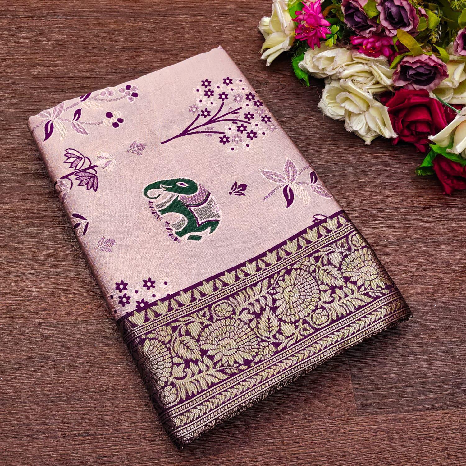 BEAUTIFUL RICH PALLU ACQUARD WORK ON ALL OVER THE SAREE.