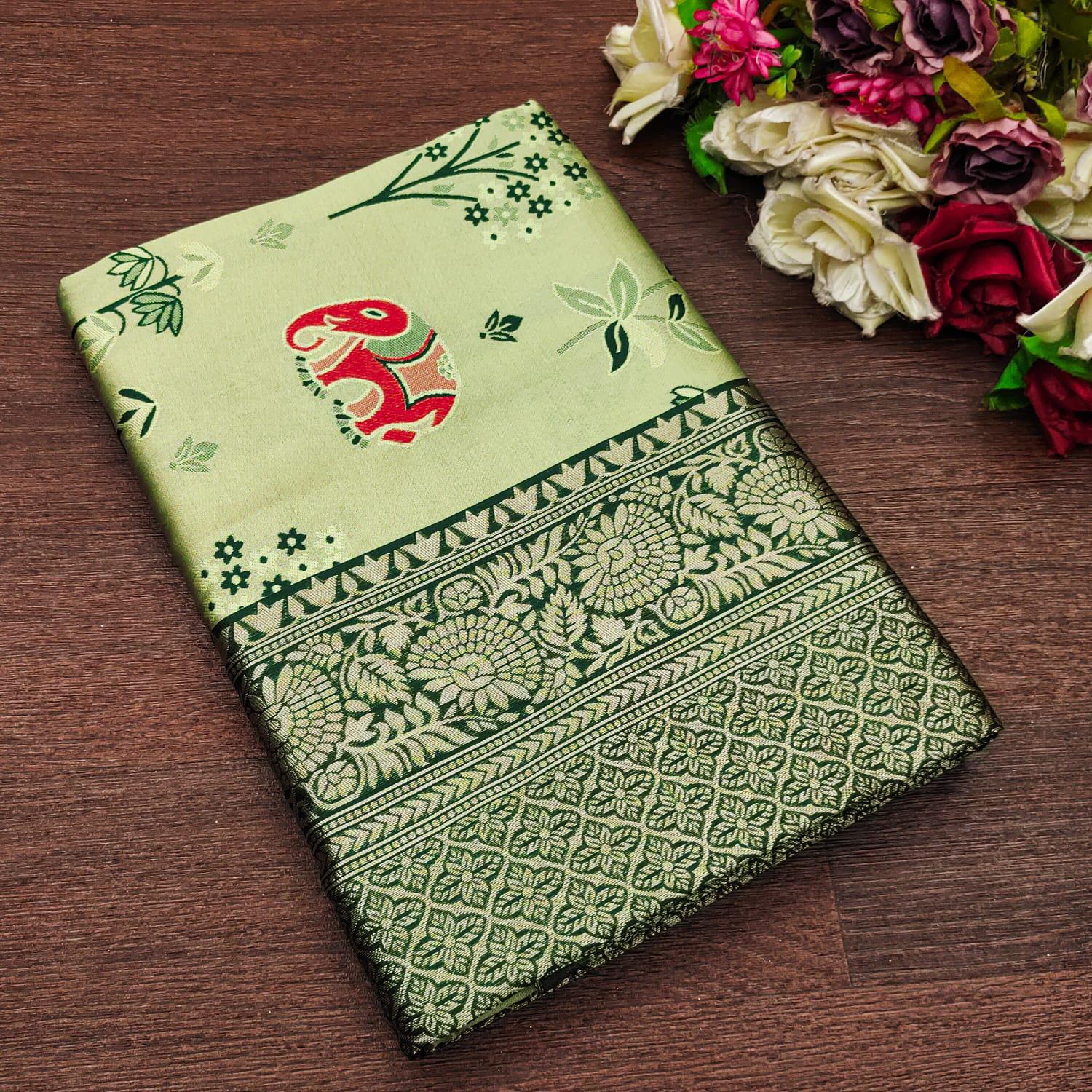 BEAUTIFUL RICH PALLU ACQUARD WORK ON ALL OVER THE SAREE.