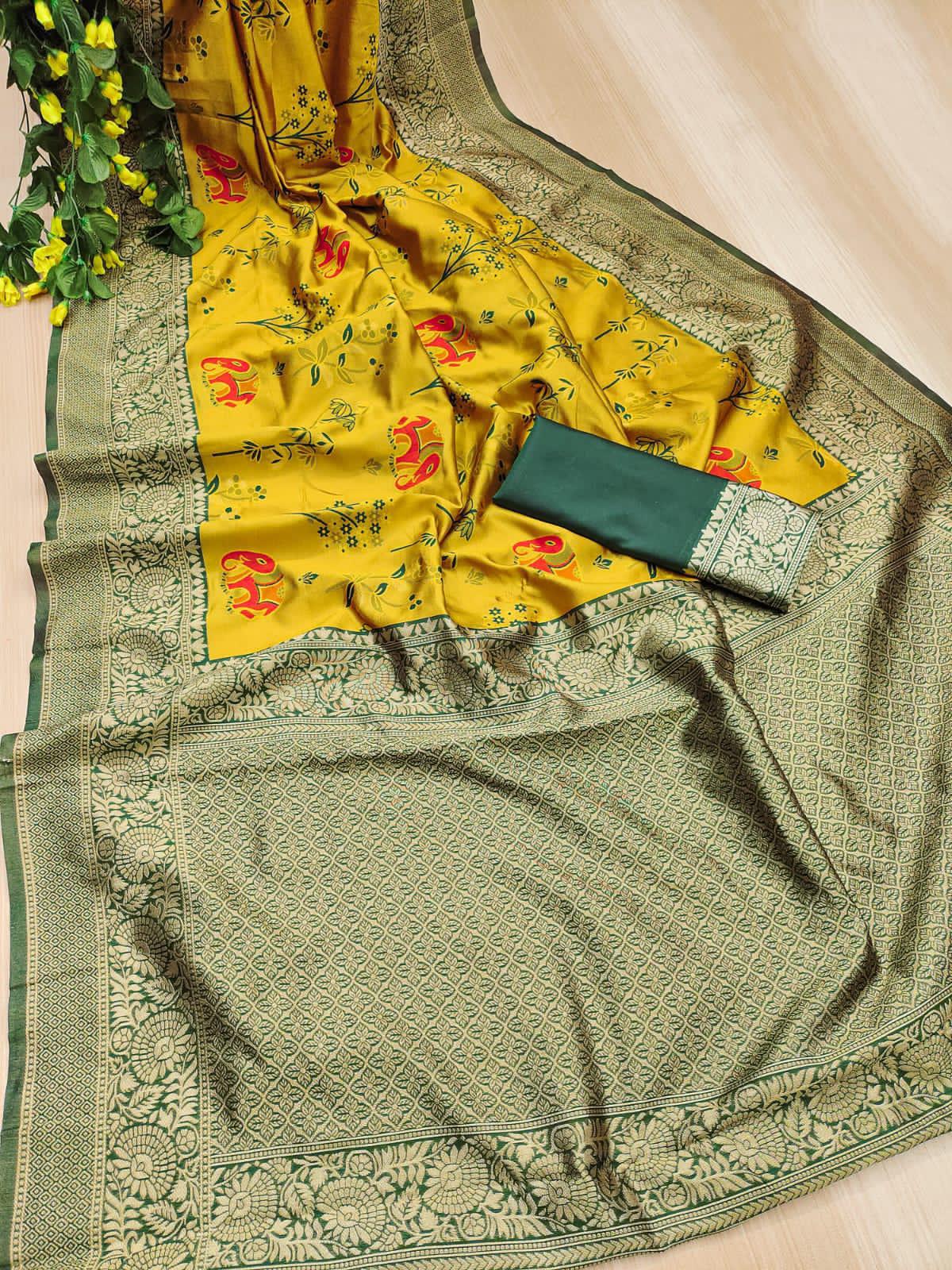 BEAUTIFUL RICH PALLU ACQUARD WORK ON ALL OVER THE SAREE.