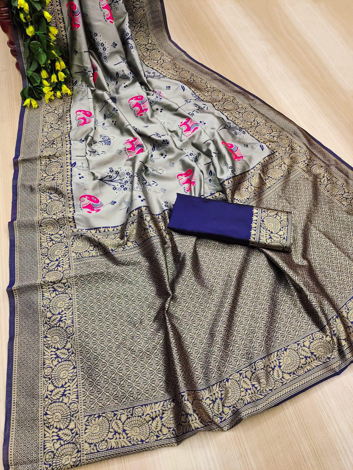BEAUTIFUL RICH PALLU ACQUARD WORK ON ALL OVER THE SAREE.