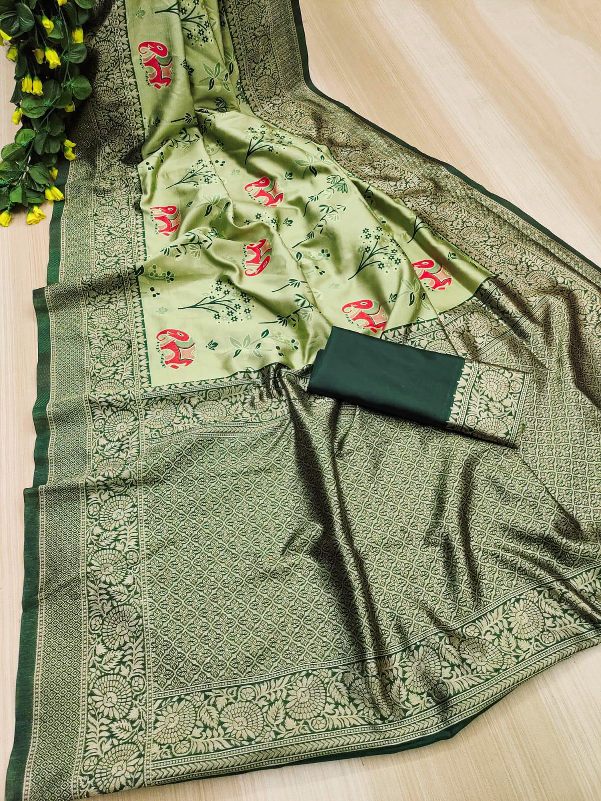 BEAUTIFUL RICH PALLU ACQUARD WORK ON ALL OVER THE SAREE.