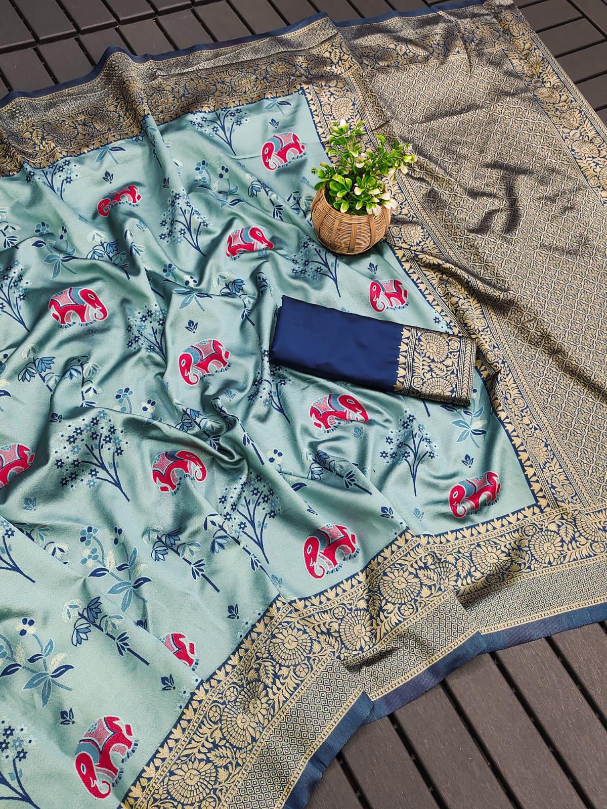 BEAUTIFUL RICH PALLU ACQUARD WORK ON ALL OVER THE SAREE.