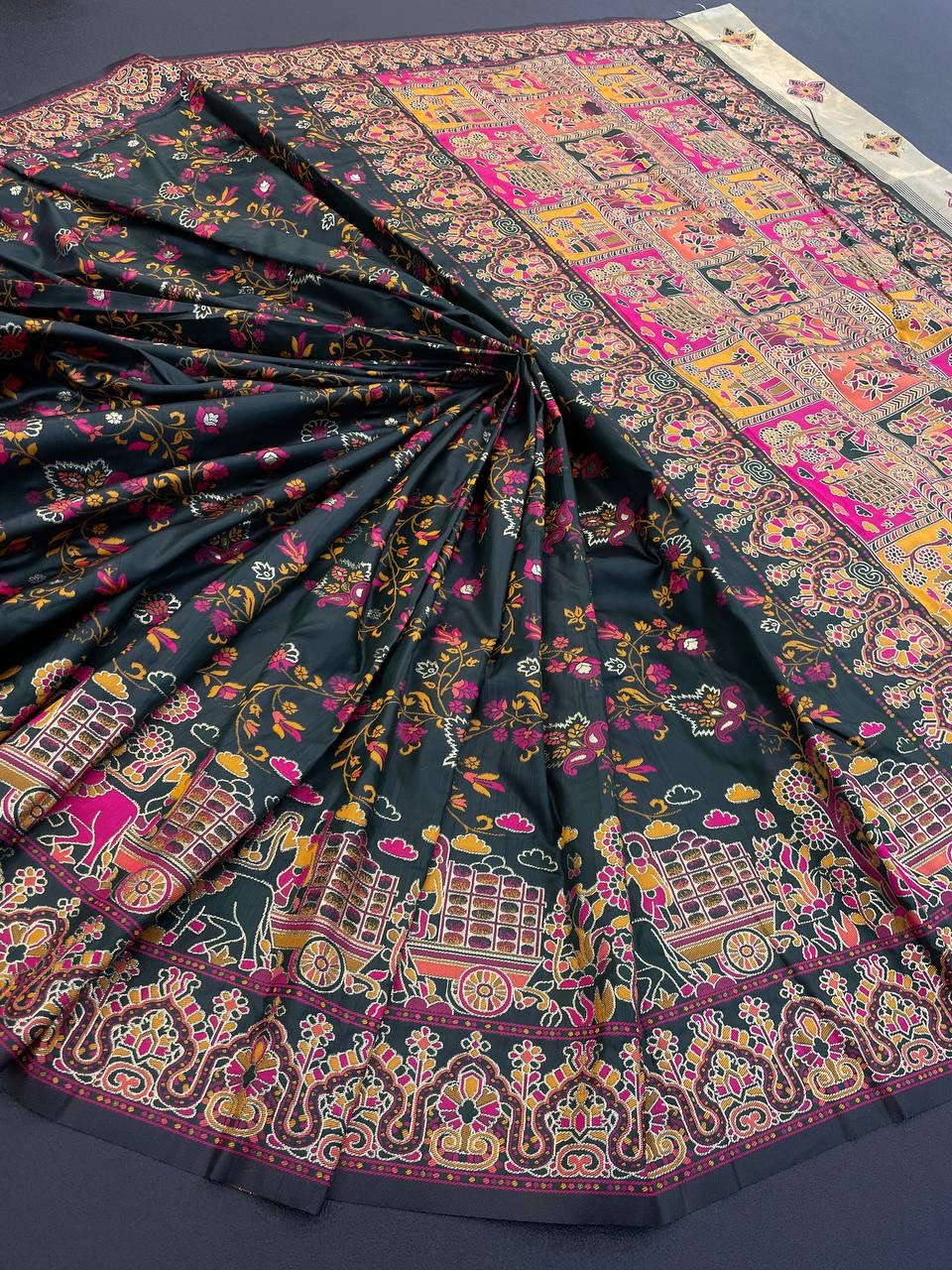 Hypnotic  Pashmina Saree With Preferable Blouse Piece- BLACK