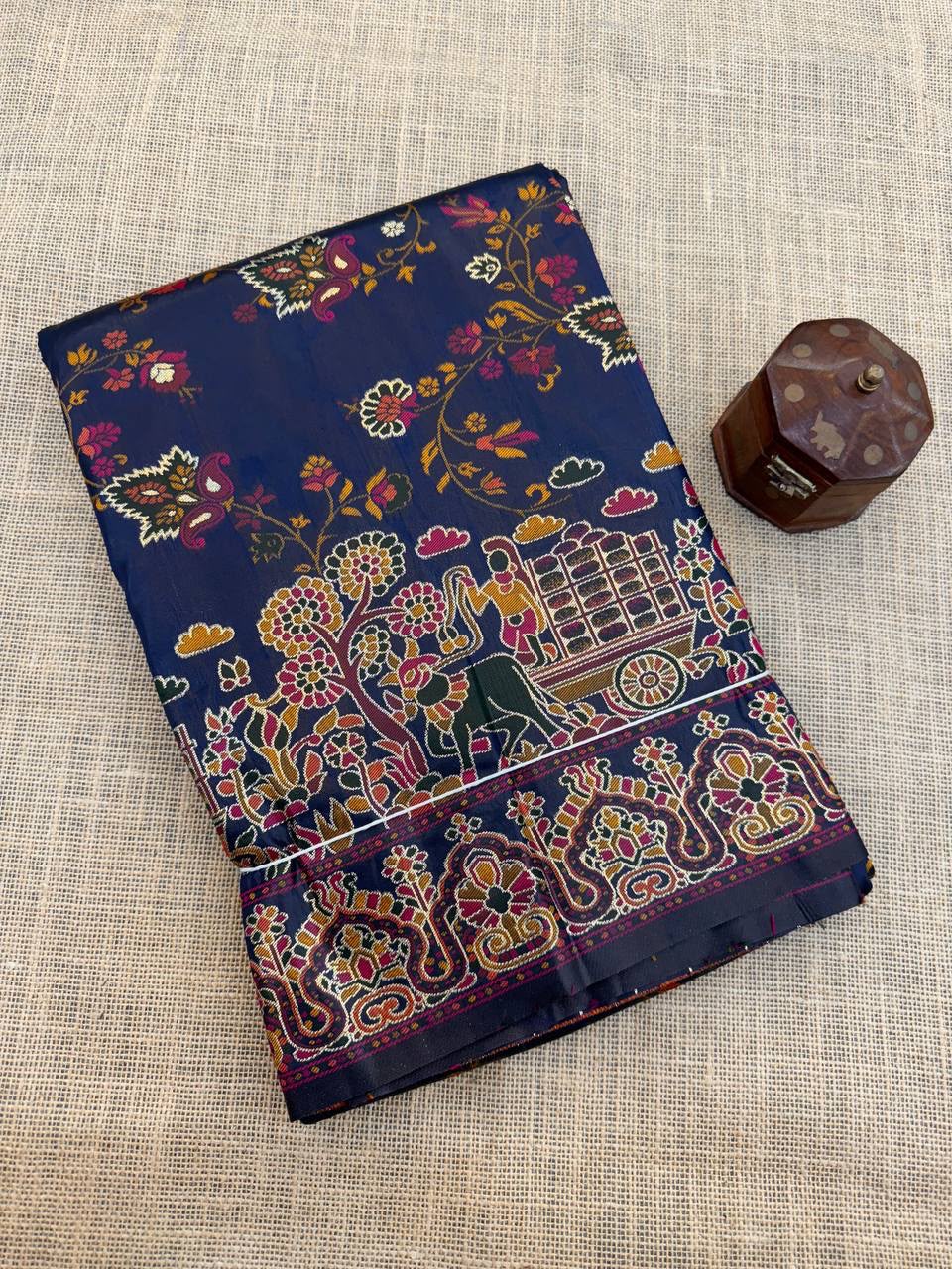 Hypnotic  Pashmina Saree With Preferable Blouse Piece-NAVY BLUE