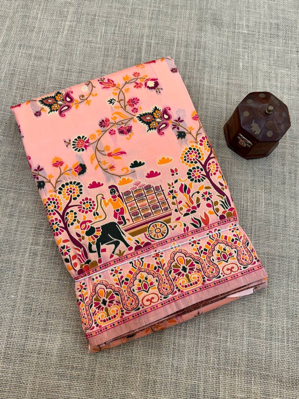 Hypnotic  Pashmina Saree With Preferable Blouse Piece-PEACH