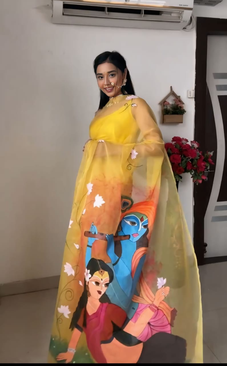 Vivacious 1-Minute Ready To Wear Yellow Organza Silk Saree