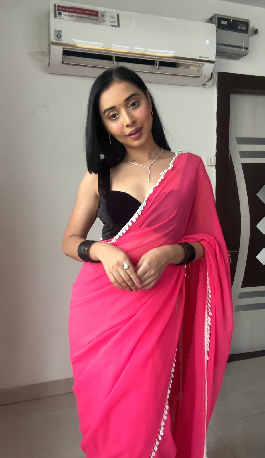 Eye-catching 1-Minute Ready To Wear Pink Georgette Saree