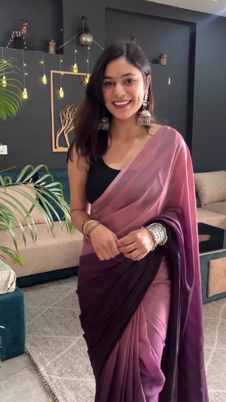 Super classy 1-Minute Ready To Wear Peach and Wine Georgette Saree