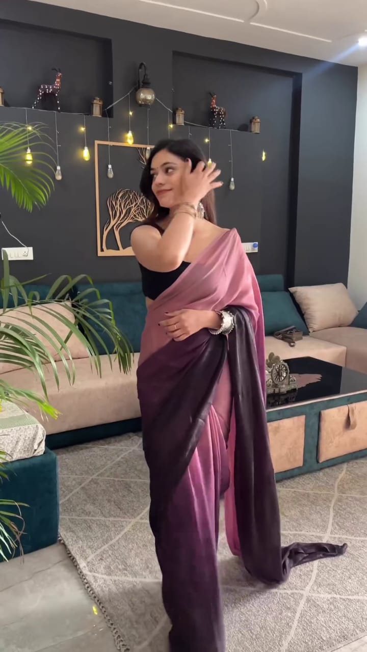 Super classy 1-Minute Ready To Wear Peach and Wine Georgette Saree