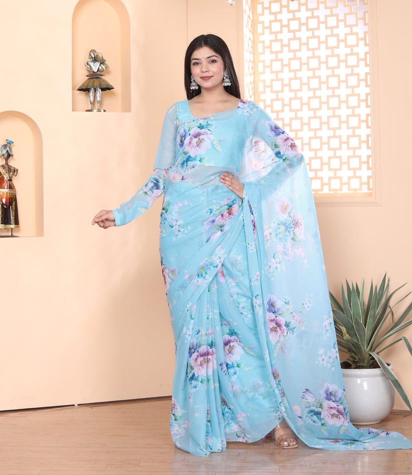 Fancifull 1-Minute Ready To Wear Sky Georgette Saree