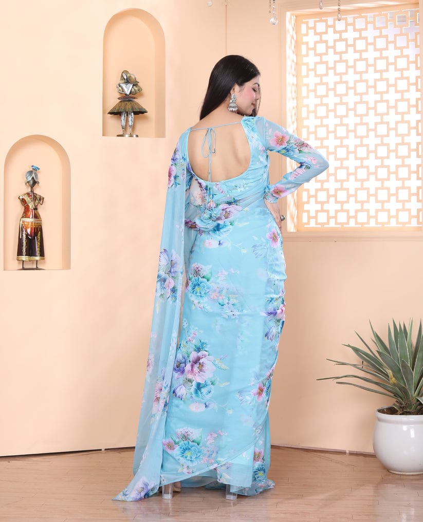 Fancifull 1-Minute Ready To Wear Sky Georgette Saree