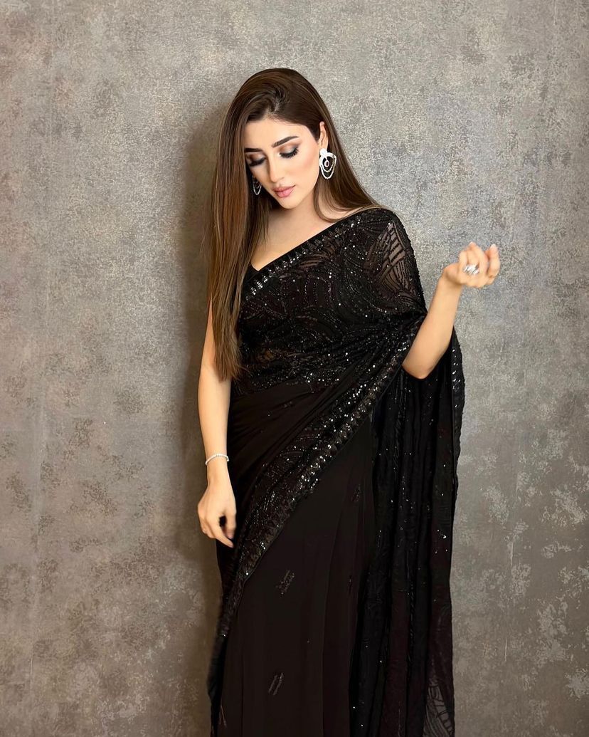 Black Colour Saree Heavy Georgette Sequence Work