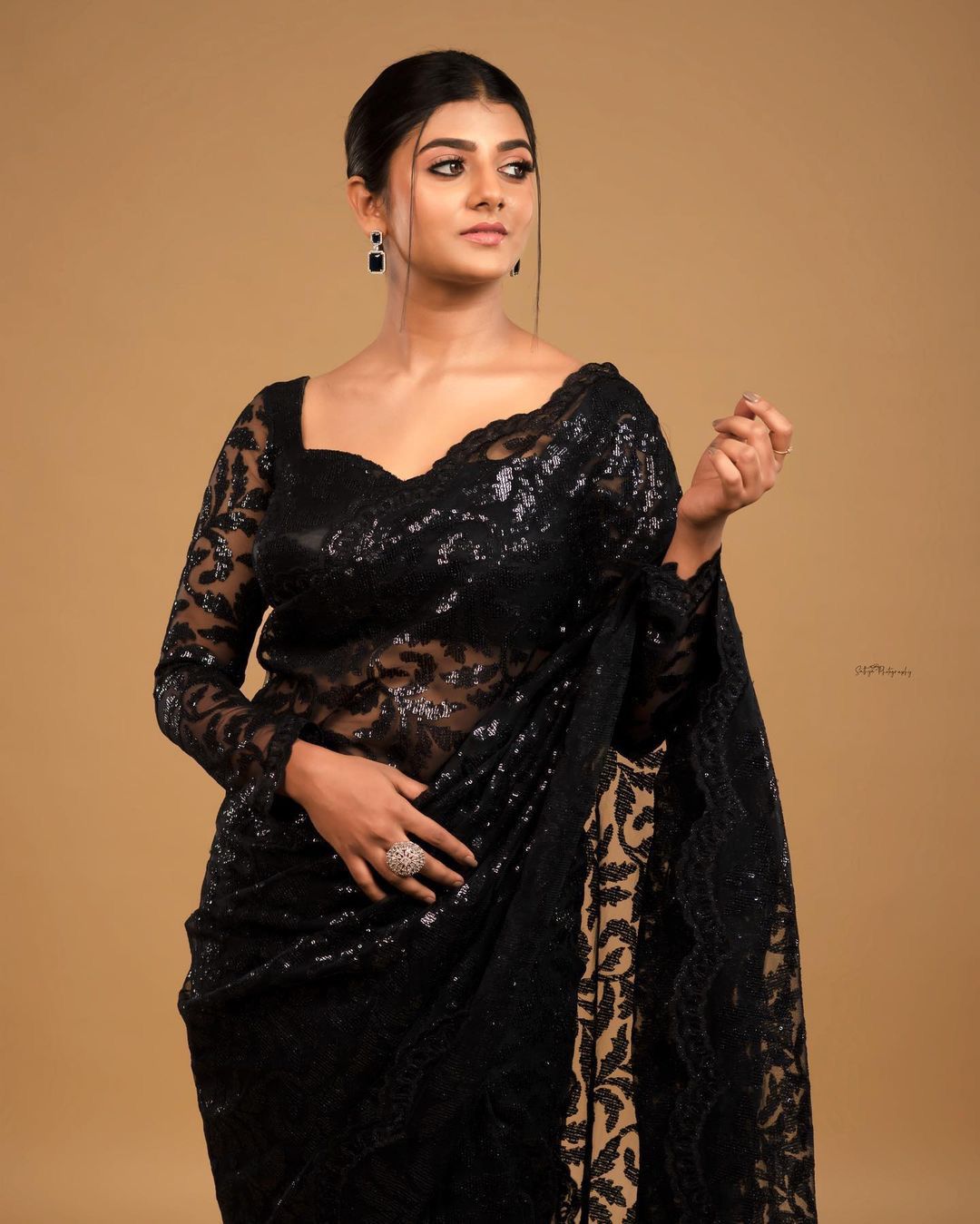 Black Saree With Pallu Sequance Embroidery Work