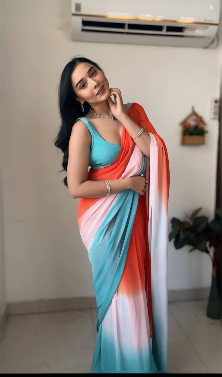 1-Min Georgette Ready To Wear Saree With Blouse Piece