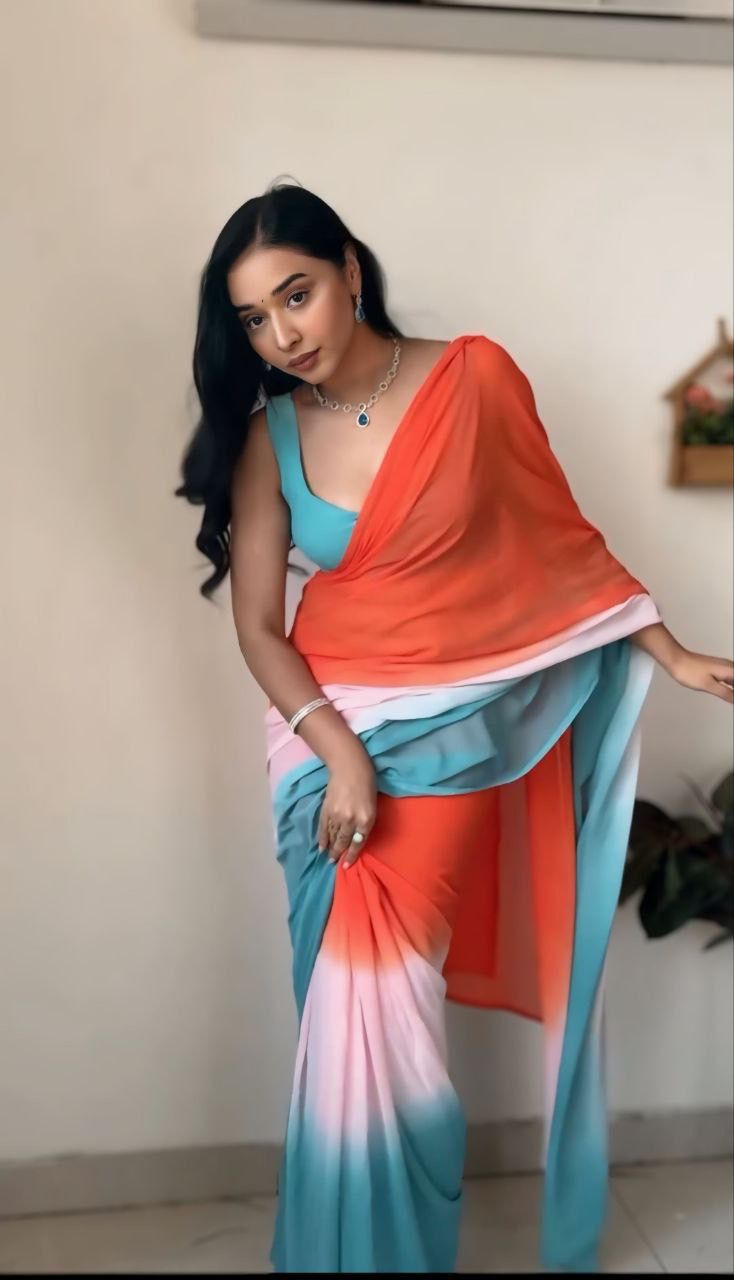 1-Min Georgette Ready To Wear Saree With Blouse Piece