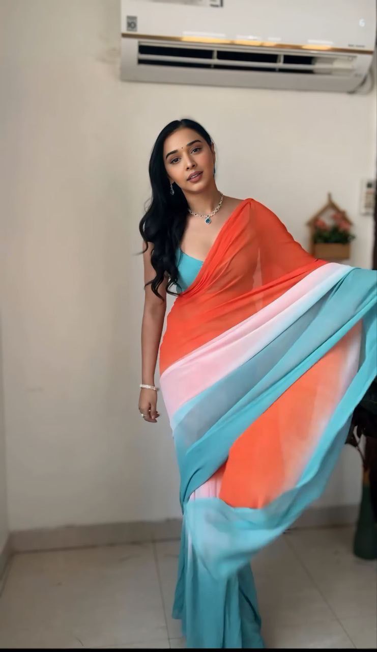 1-Min Georgette Ready To Wear Saree With Blouse Piece