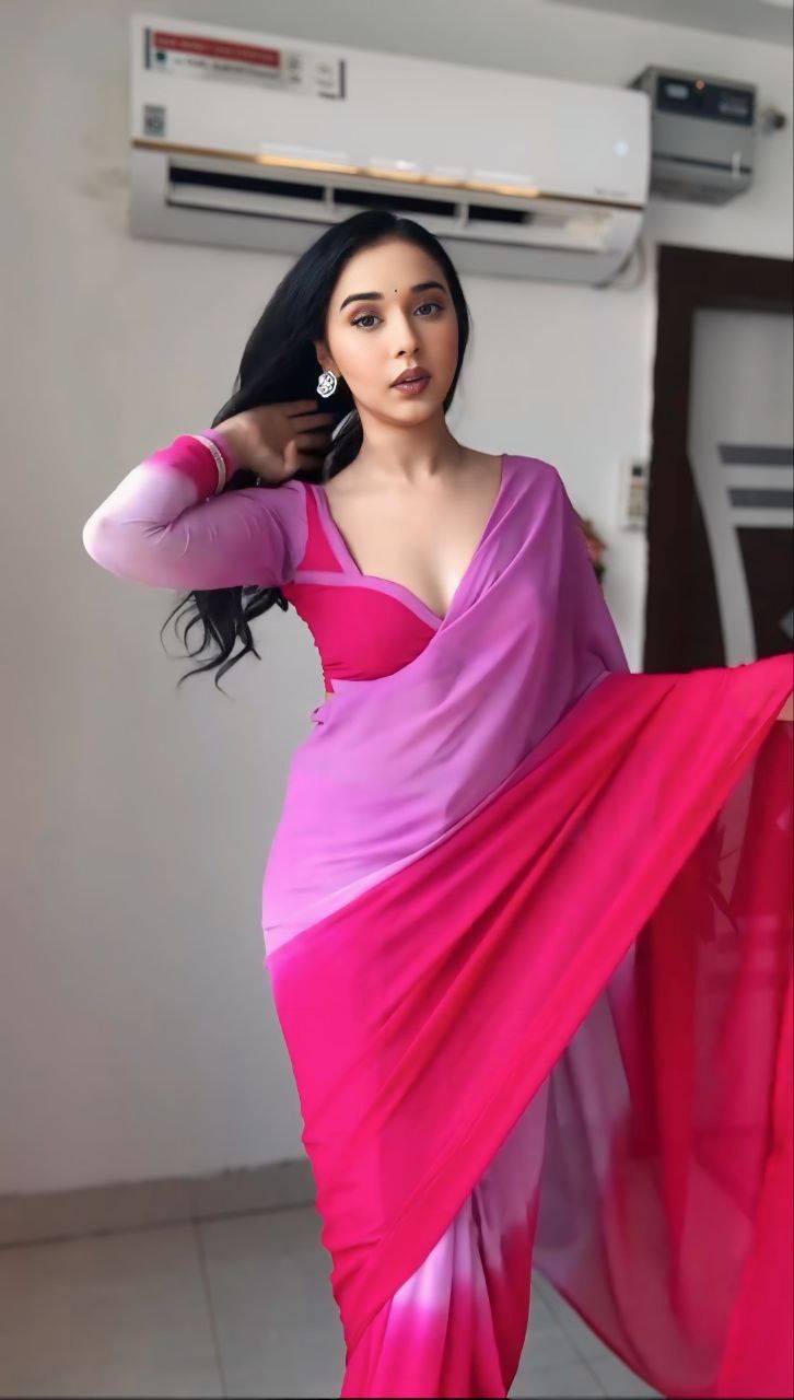 1-Min Georgette Ready To Wear Saree With Blouse Piece